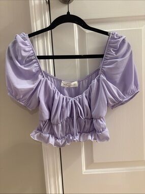 Lilac Puff Sleeve Mesh Crop Top - Women